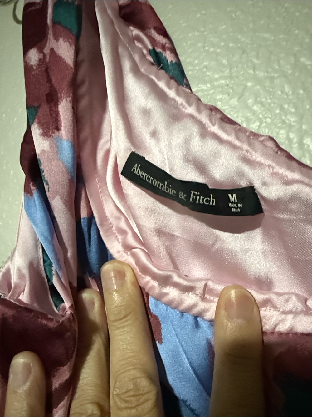 Abercrombie & Fitch One-Shoulder Pink, Blue & Green Floral Draped Maxi Dress - Picture 5 of 6